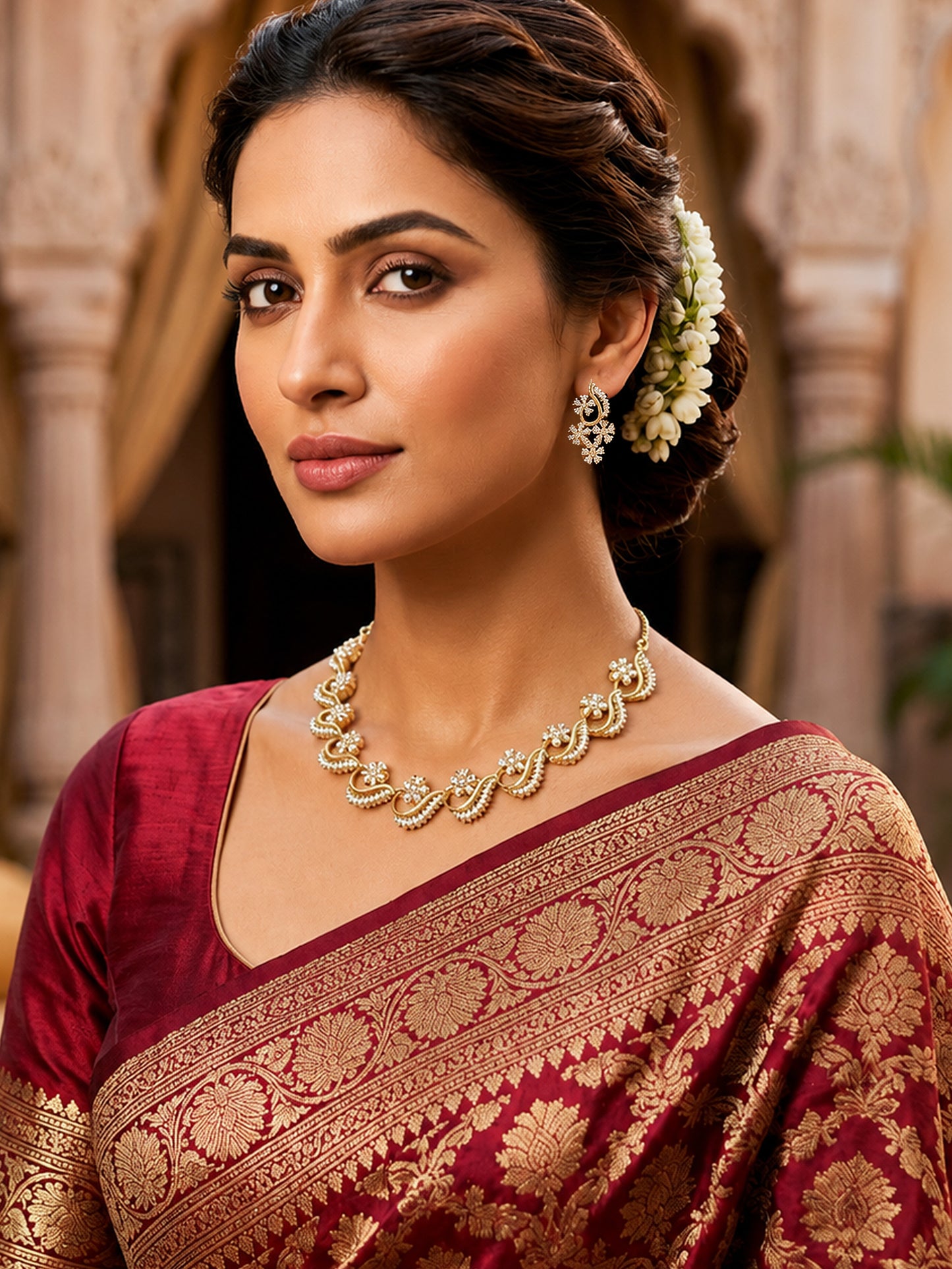 Gold Plated AD Floral Jewellery Set for Women