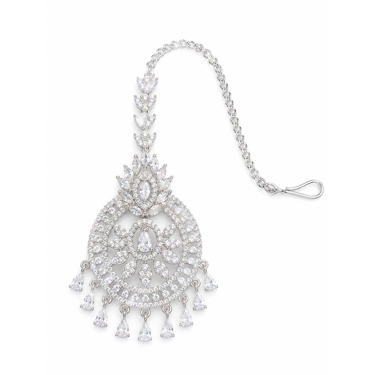 Silver Plated AD Ethnic Maang Tikka for Women