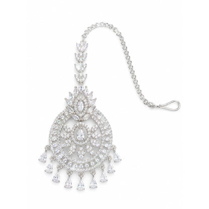 Silver Plated AD Ethnic Maang Tikka for Women