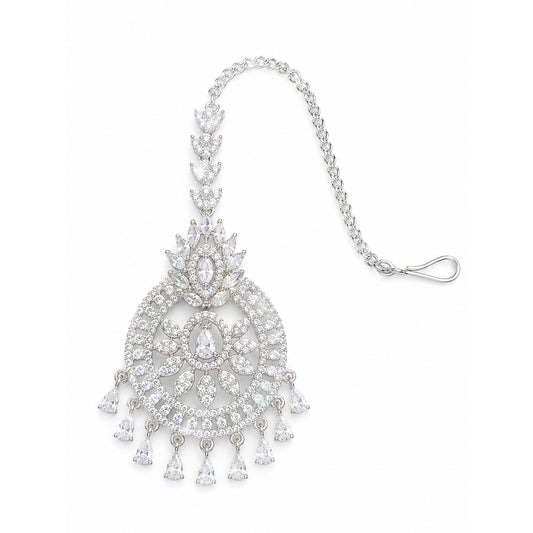 Silver Plated AD Ethnic Maang Tikka for Women
