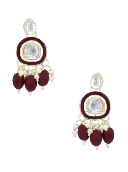 Gold-Plated Red Kundan-Studded & Beaded Jewellery Set
