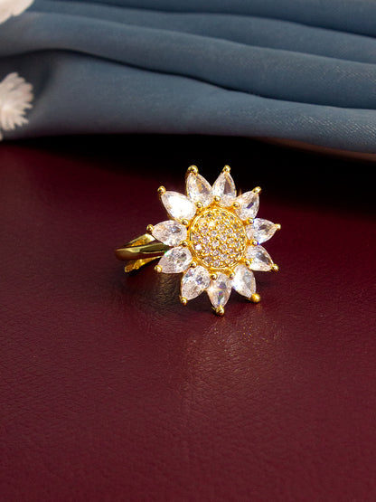 Gold-Plated American-Diamond Studded Adjustable Finger Ring