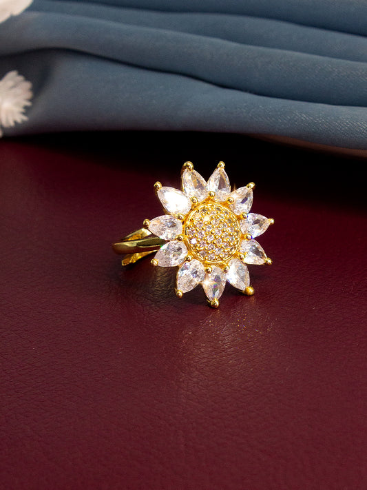 Gold-Plated American-Diamond Studded Adjustable Finger Ring
