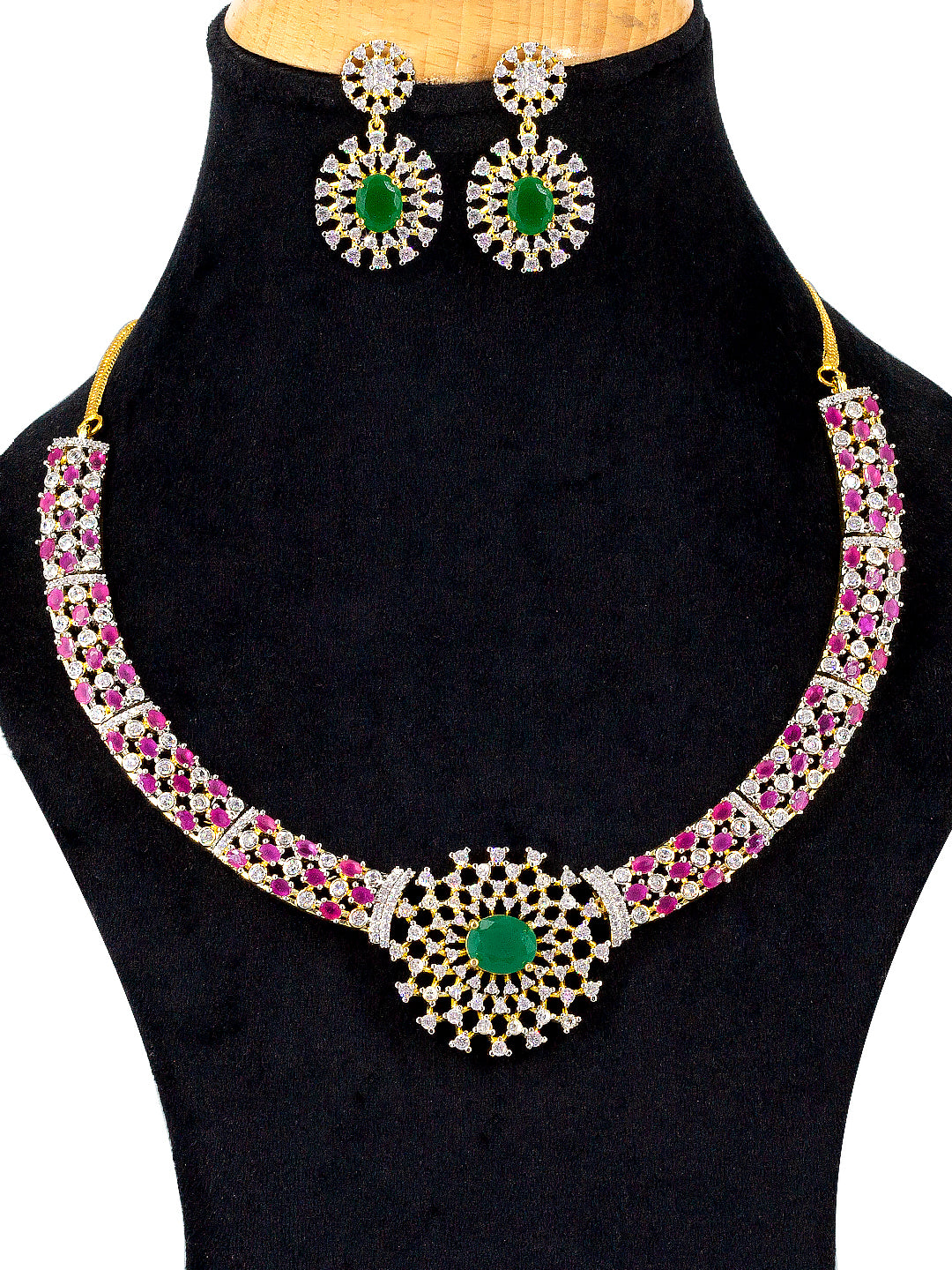 Statement Ruby & Emerald Traditional American Diamond Jewellery Set