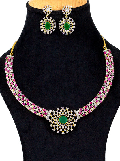 Statement Ruby & Emerald Traditional American Diamond Jewellery Set