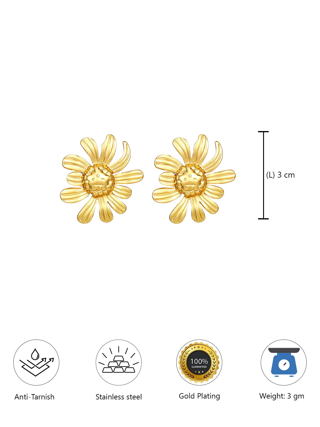 Stainless Steel Anti Tarnish Floral Stud Earrings