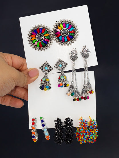 Pack of 6 Multicolor Oxidized Earrings