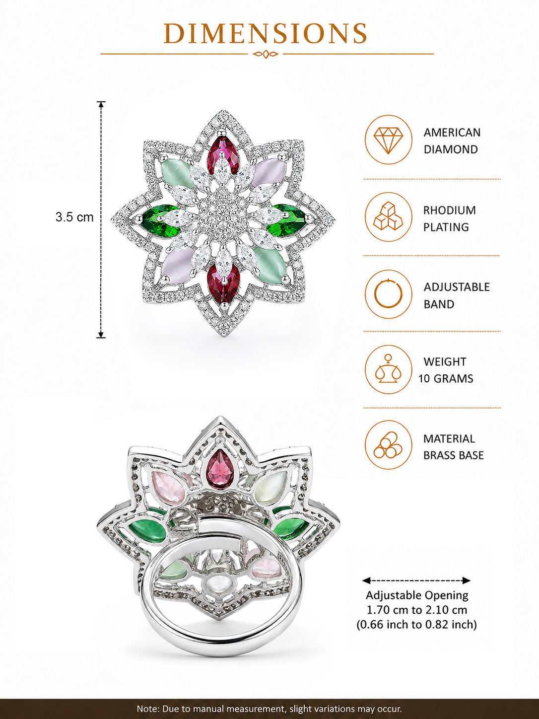 Silver Plated Multi AD Floral Finger Ring for Women