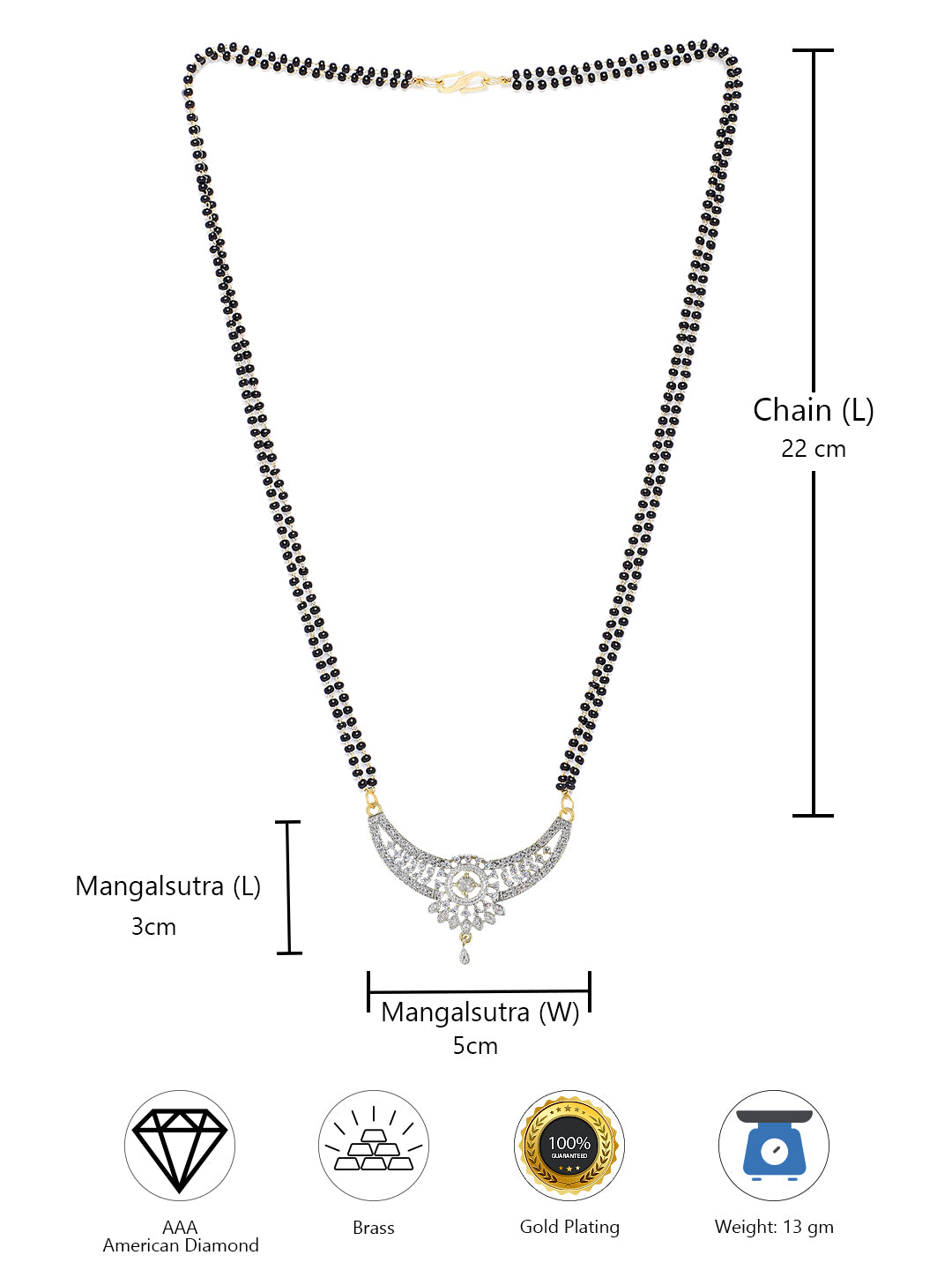 American Diamond & Black Beaded Mangalsutra