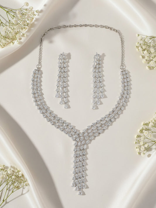 Silver Plated American Diamond Designer Jewellery Set for Women