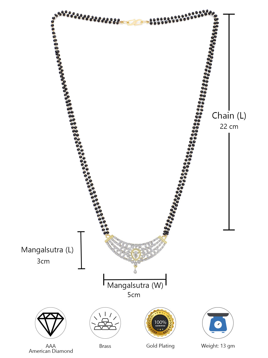 American Diamond & Black Beaded Mangalsutra