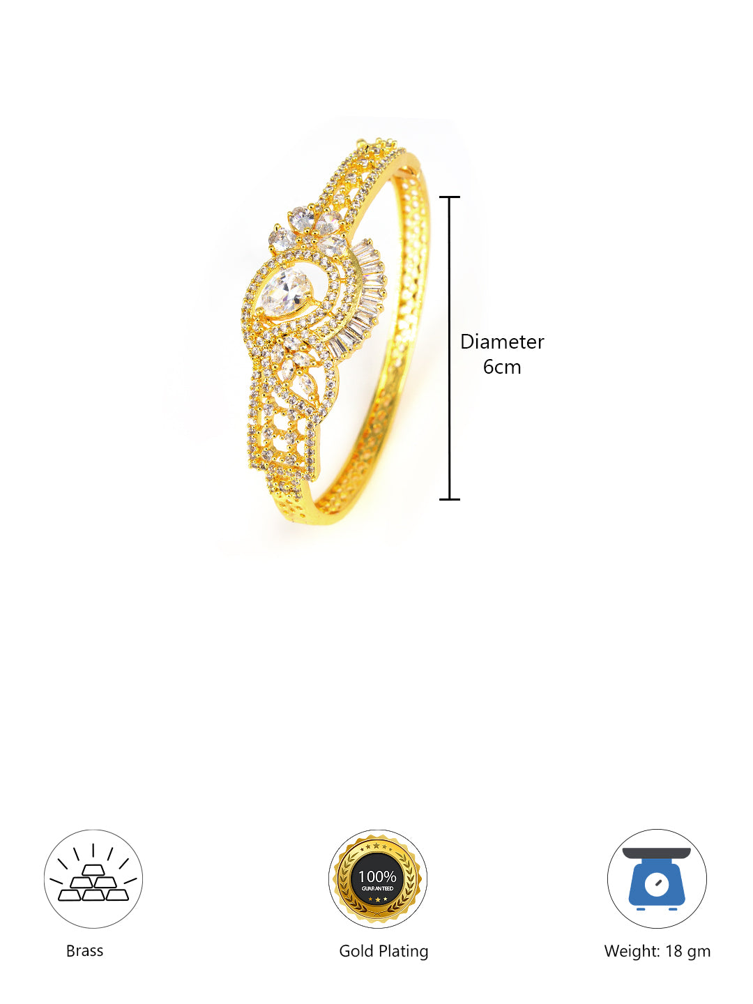 American Diamond Gold Plated Square Design Bracelet for Women and Girls