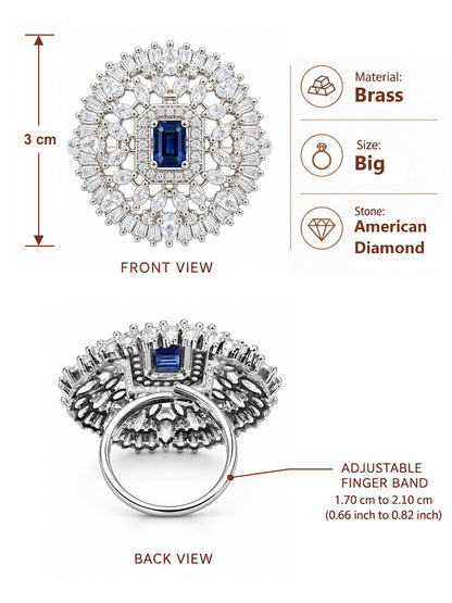 Silver Plated Blue AD Finger Ring for Women