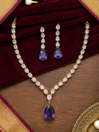 South Indian Gold Plated Purple AD Teardrop Jewellery Set for Women