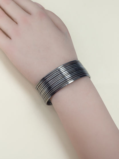 Set Of 12 Gun-Metal Minimal Basic Bangles