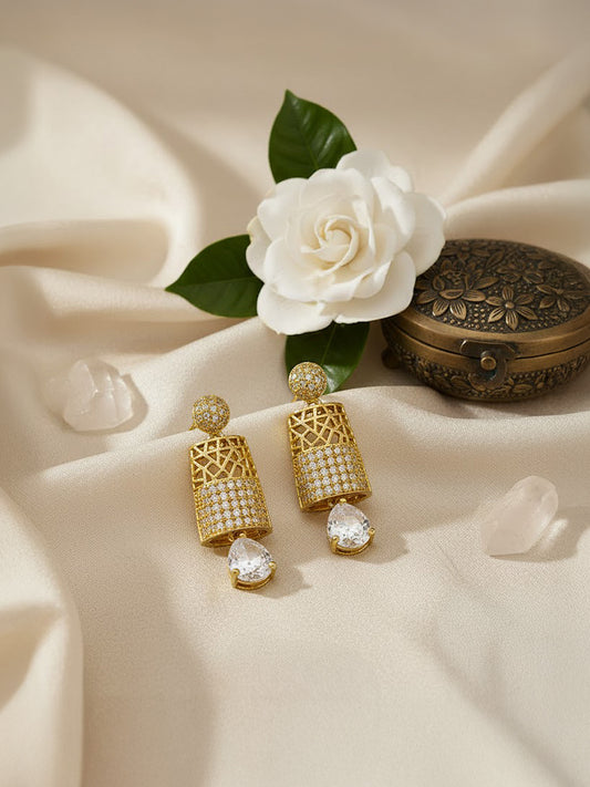 Gold Plated Antique AD Drop Earrings For Women