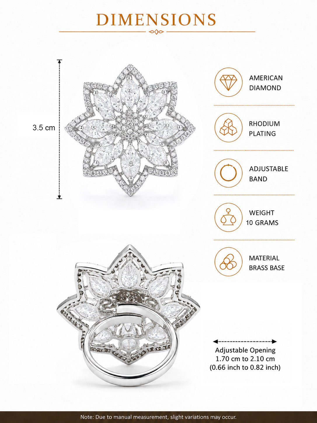 Silver Plated AD Floral Finger Ring for Women