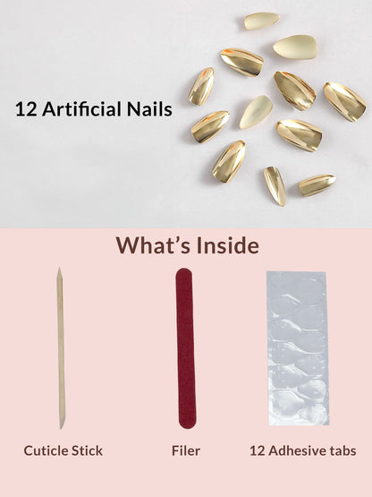 Set Of 12 Reusable Chromatic Fake Nails With Application Kit - Lemon Gold