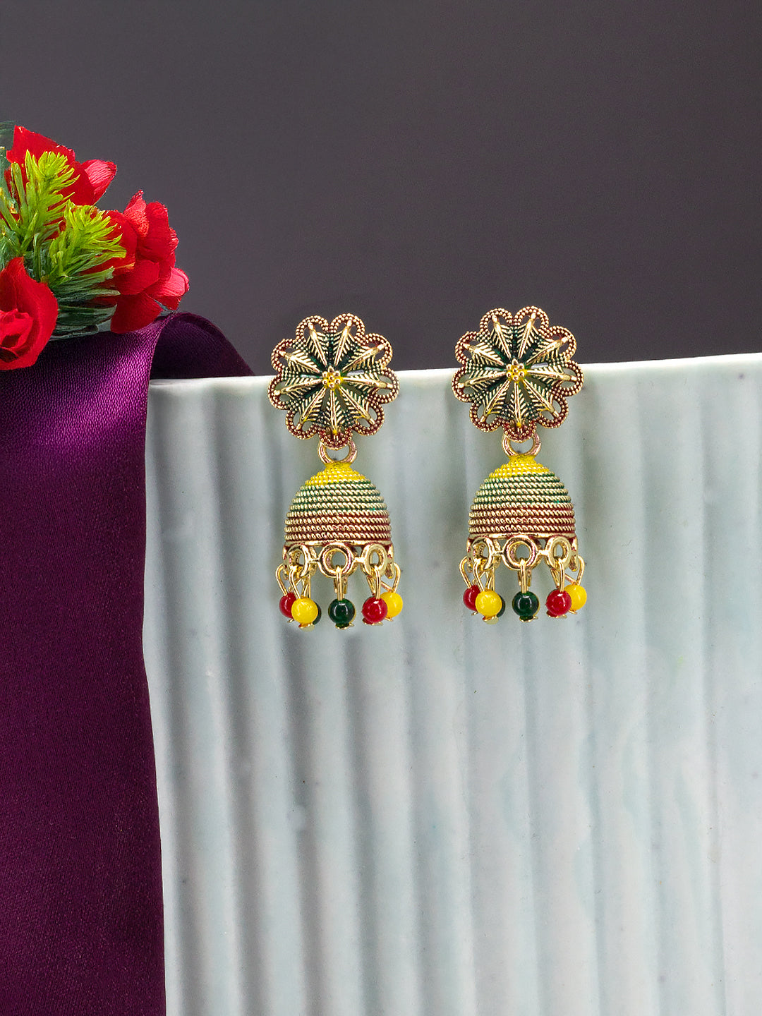 Pack of Eight Multicolour Jhumki & Drop Earrings