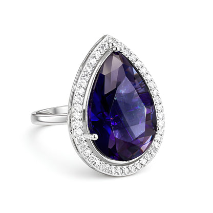 Silver Purple Stone Premium AD Ring – Teardrop Design Adjustable Finger Ring