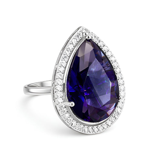 Silver Purple Stone Premium AD Ring – Teardrop Design Adjustable Finger Ring