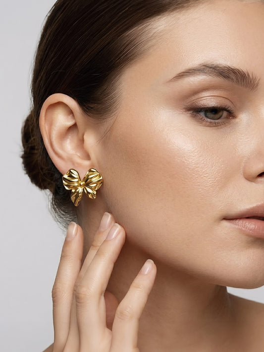 Gold Plated Bow Earrings for Women