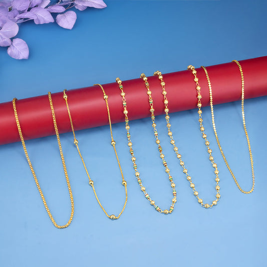 Set of Five Gold Plated Beaded Trendy Matar Mala Necklace