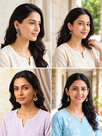 Set of 9 Jhumka Earrings for Women