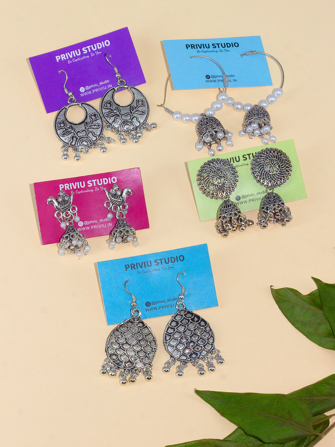 Pack of 6 Oxidized Jhumka Earrings