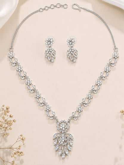 Silver Plated AD Floral Jewellery Set for Women
