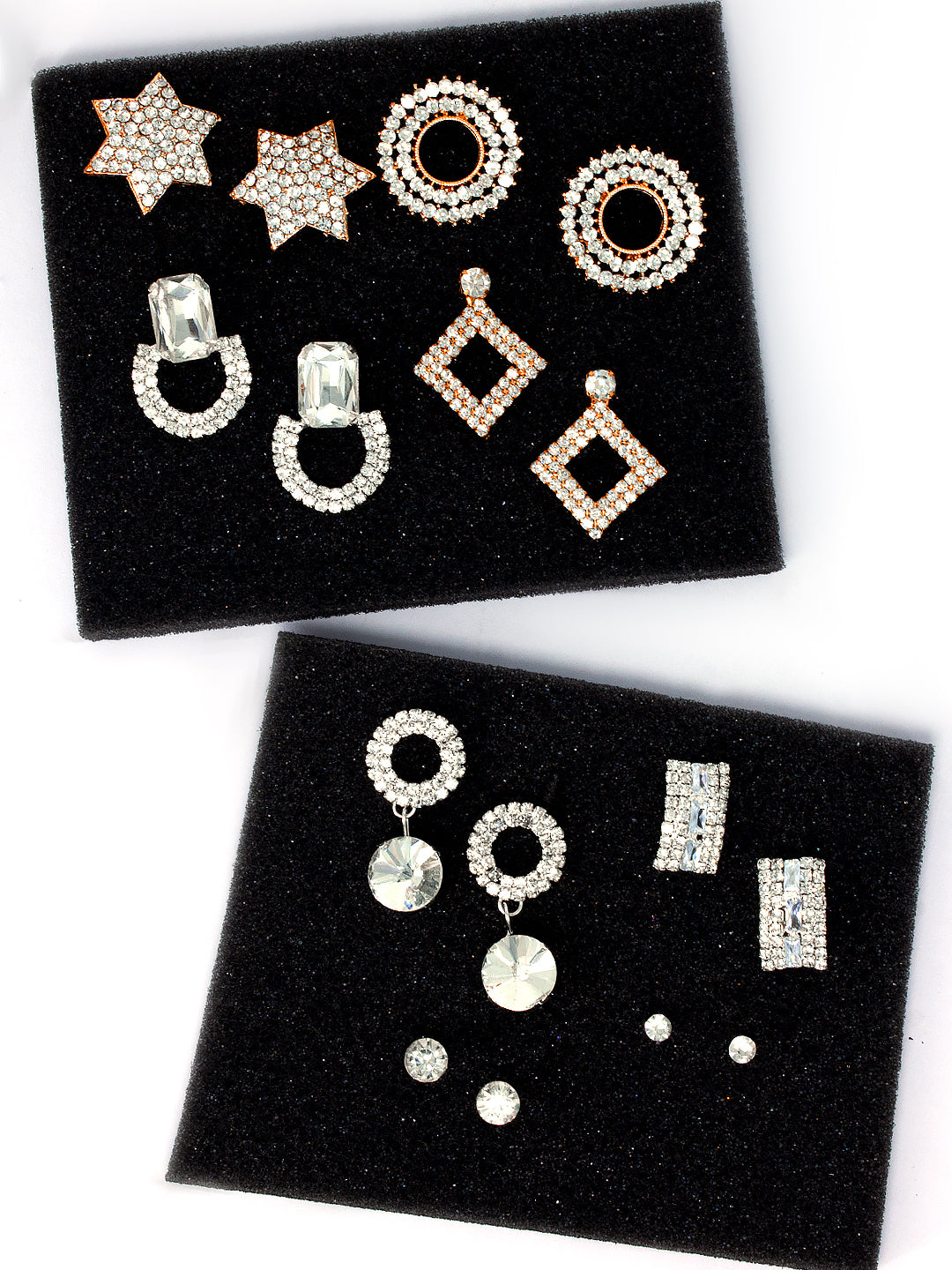 Pack of 8 CZ Geometric Stud Earrings