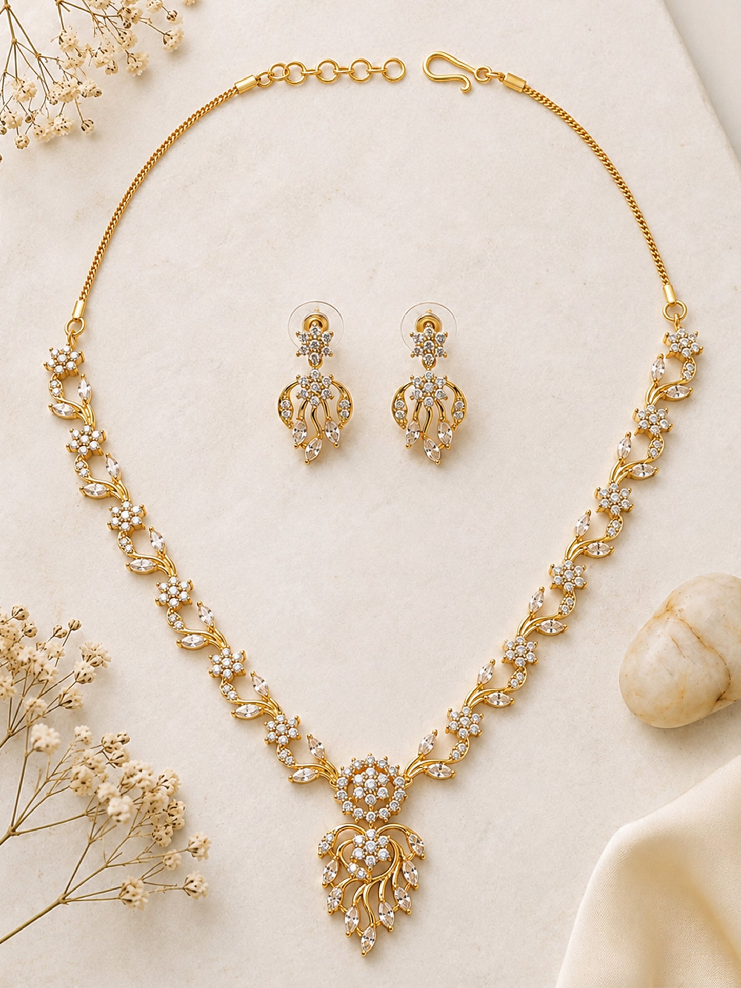 Gold Plated AD Floral Jewellery Set for Women