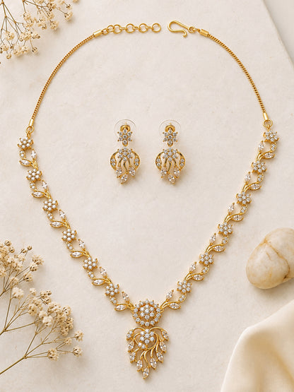 Gold Plated AD Floral Jewellery Set for Women