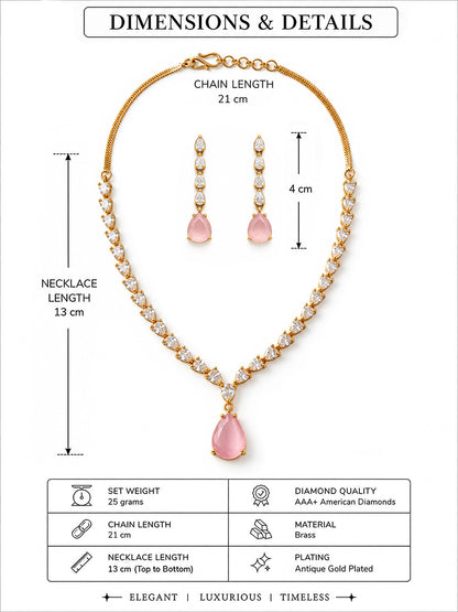 South Indian Gold Plated Pink AD Teardrop Jewellery Set for Women