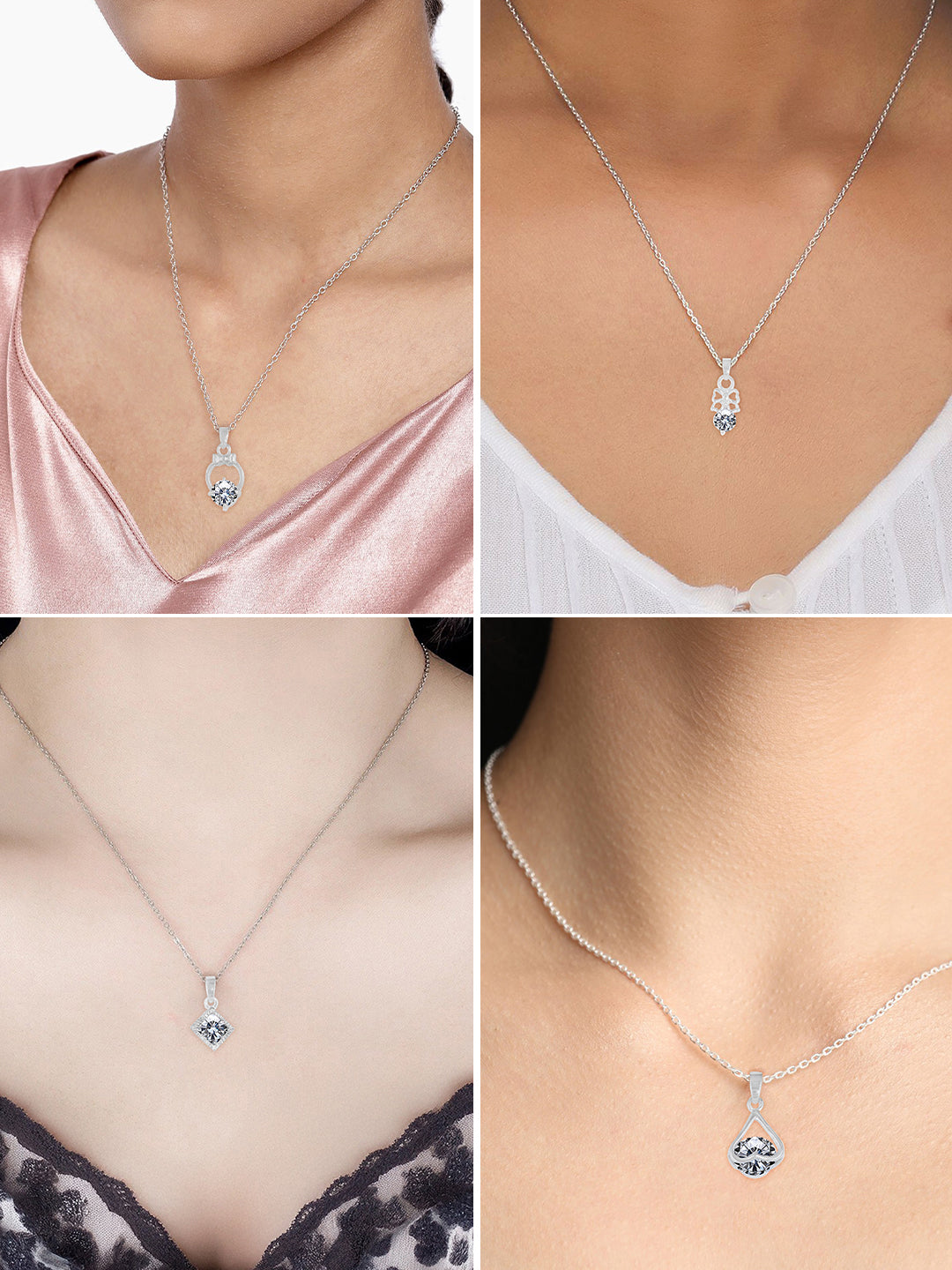 PRIVIU Round AD Chain Pendant Combo for Girls (Set of 4)