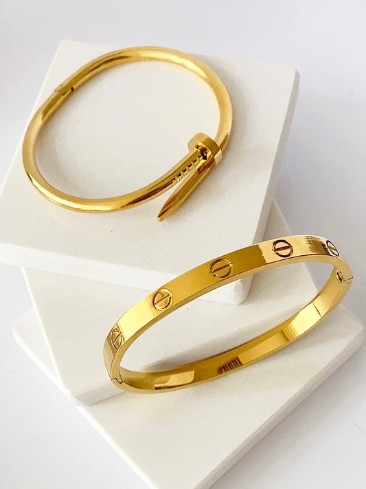 Pack of 2 Gold Plated Anti-Tarnish Stainless Steel Bracelet Set