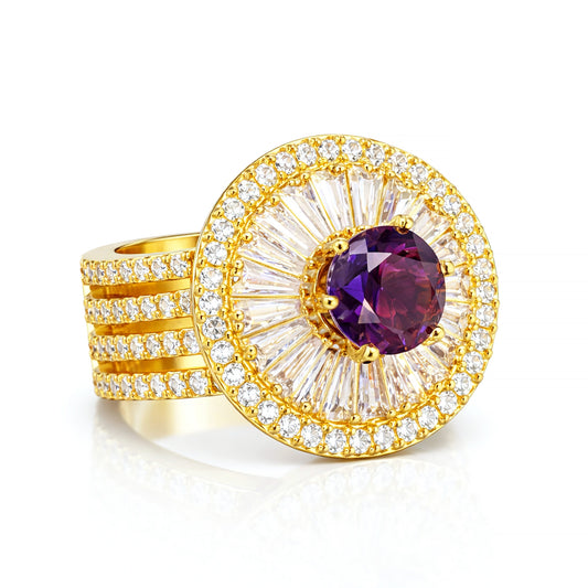 Purple Statement Solitaire AD-Studded Adjustable Ring