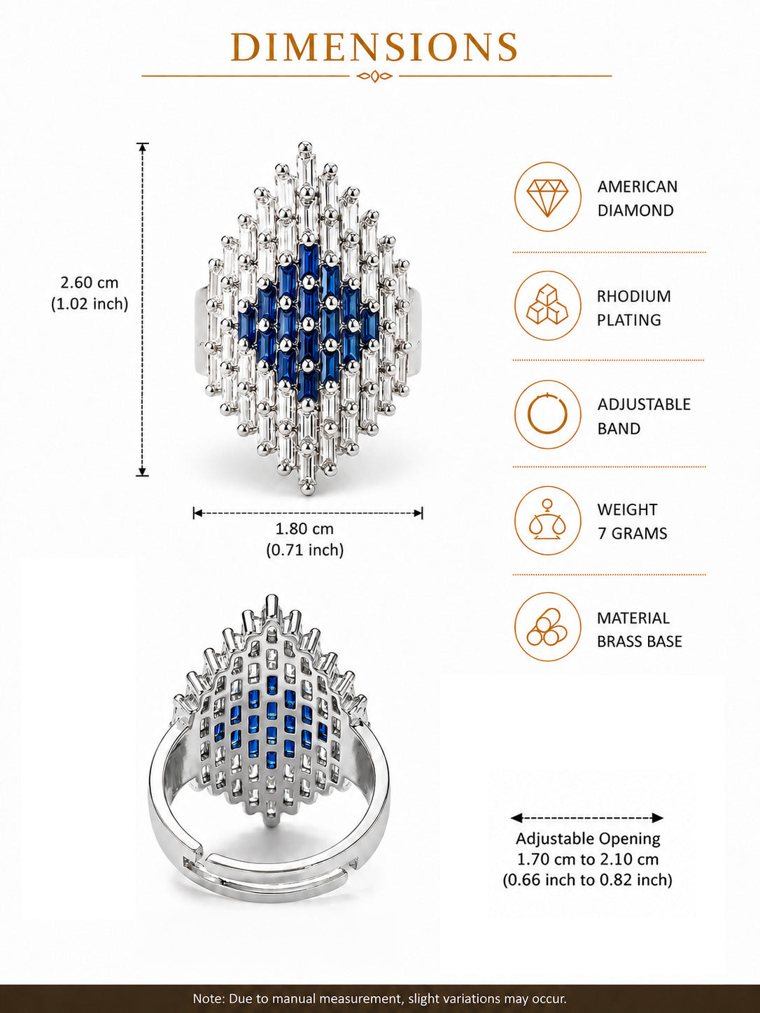 Silver Plated Blue AD Finger Ring for Women