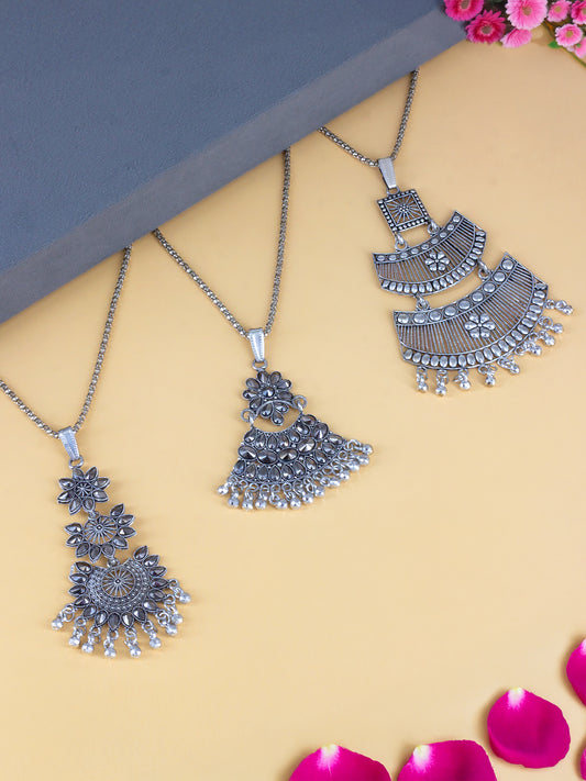 Set of 3 Oxidised Statement Long Necklaces