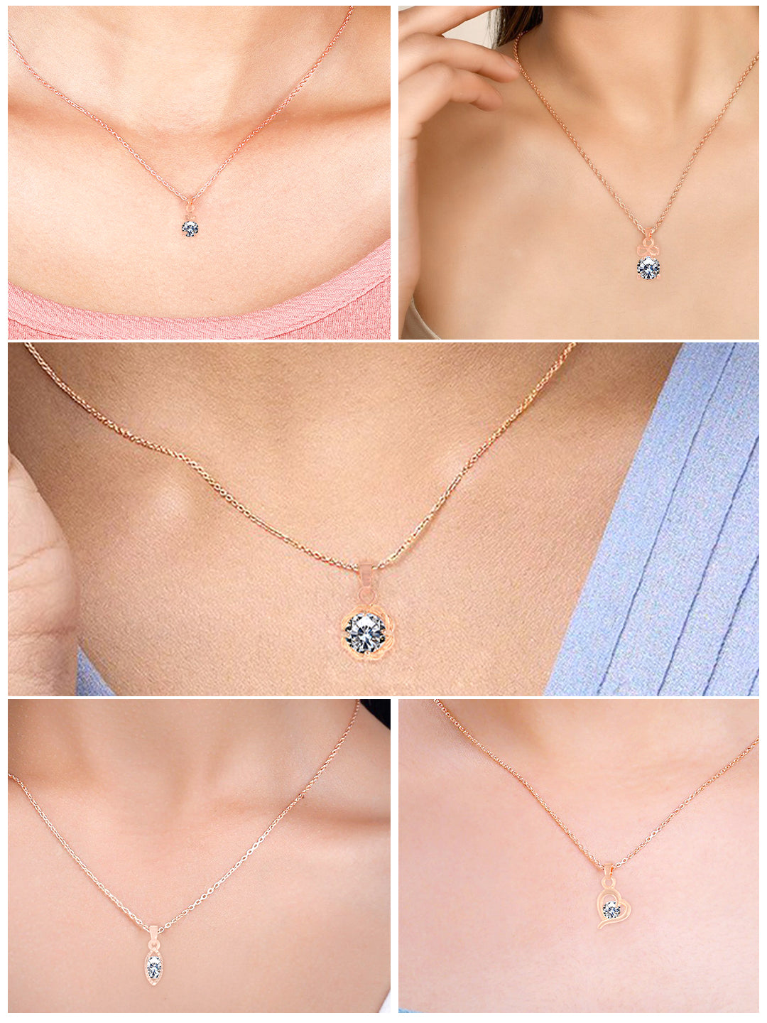 PRIVIU Rose Gold Pendant Necklace For Women And Girls ( Set Of 5)