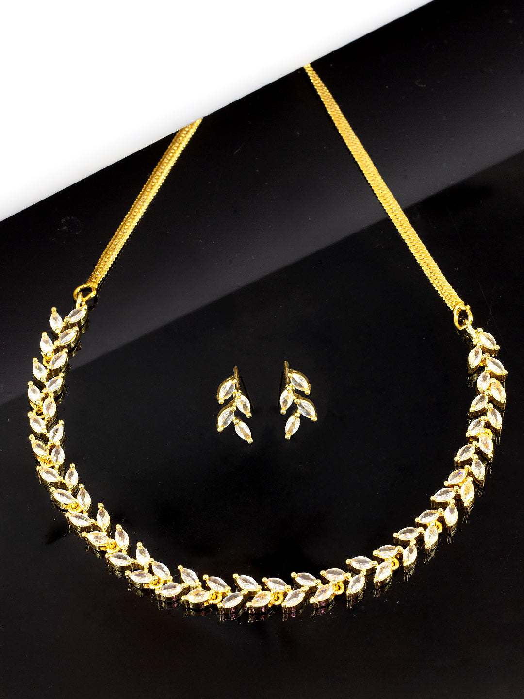 Gold Plated Leaf American Diamond Trendy Jewellery Set