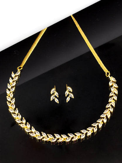 Gold Plated Leaf American Diamond Trendy Jewellery Set