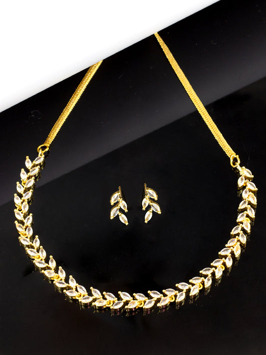 Gold Plated Leaf American Diamond Trendy Jewellery Set