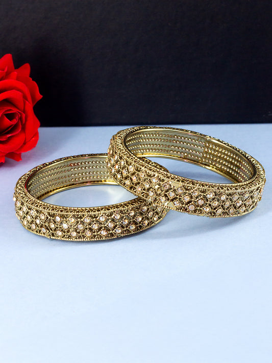Set Of 2 Gold-Plated Stone-Studded Antique Bangles