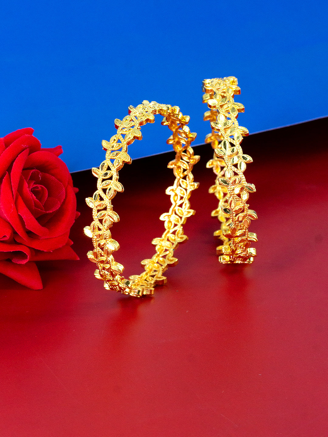 Set Of 2 Gold-Plated Leaf Shaped Bangles