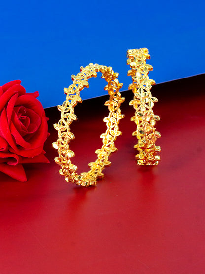 Set Of 2 Gold-Plated Leaf Shaped Bangles