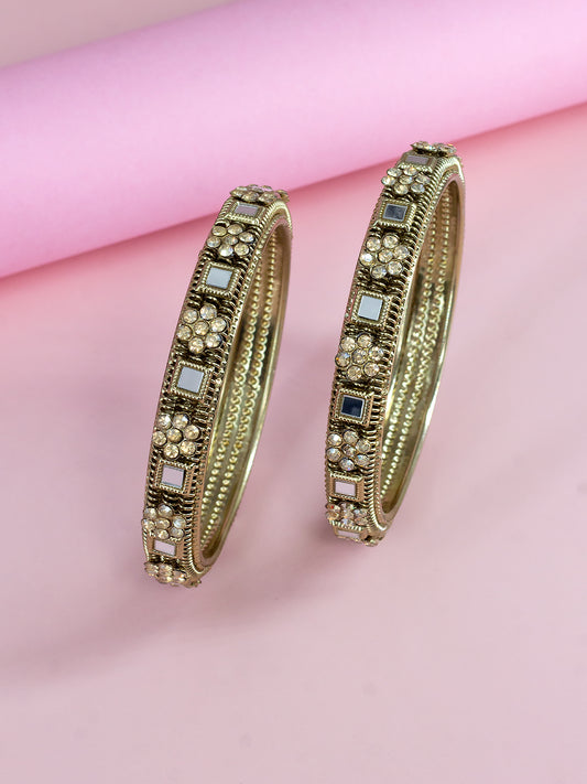 Set Of 2 Gold-Plated Mirror & Stones Studded Bangles