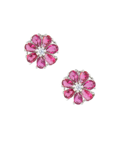 Silver Plated Green Floral AD Stud Earrings For Women