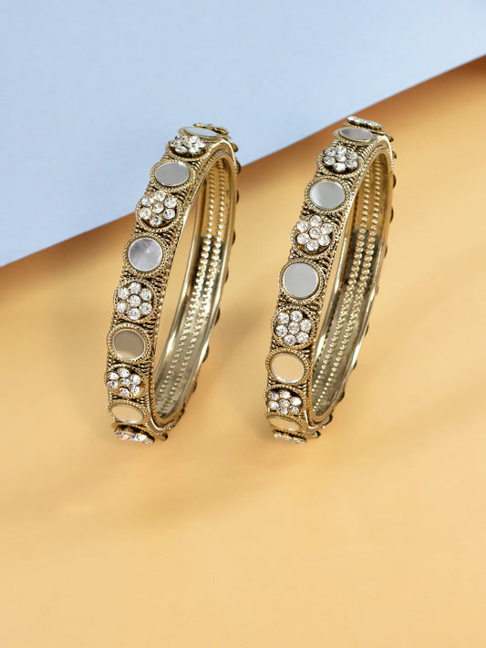 Set Of 2 Gold-Plated Mirror & Stones Studded Bangles