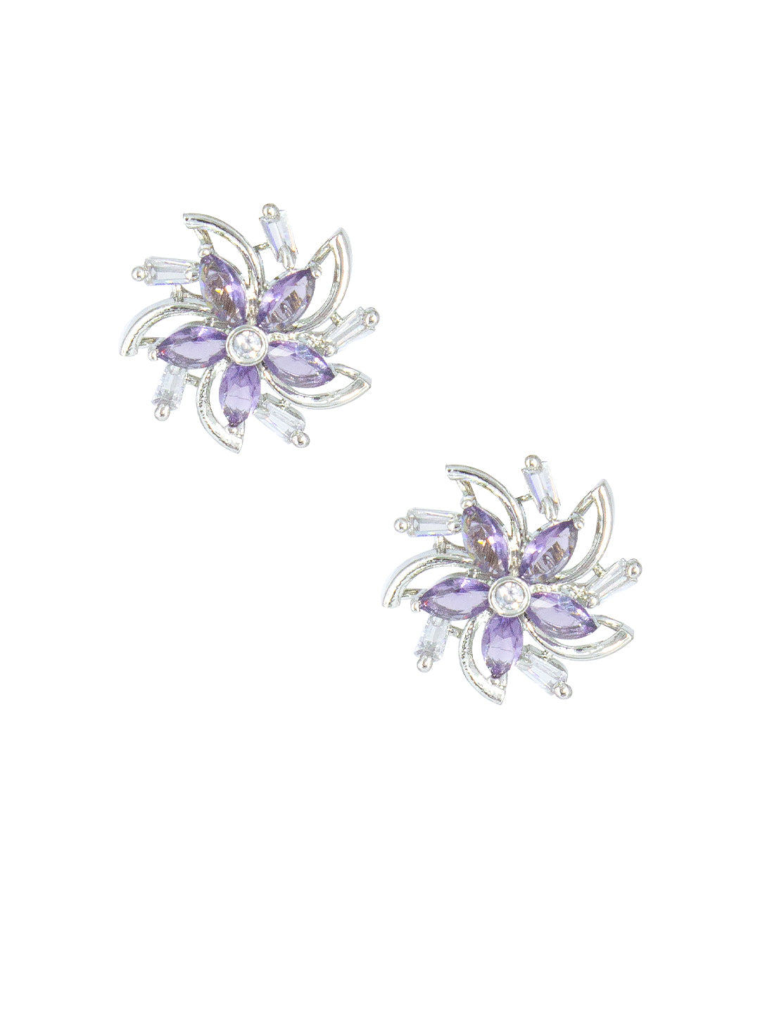 Silver Plated Mint Blue Floral AD Stud Earrings For Women